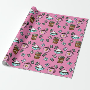 Blauwgroen en roze koffieborstelpap cadeaupapier