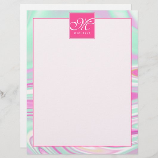 Blauwgroen en roze marmer Pattern Monogram Letterh (Voorkant / Achterkant)