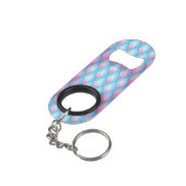 Blauwgroen en roze petaalpatroon mini flessenopener (Achterkant Gekanteld)