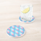 Blauwgroen en roze petaalpatroon zandsteen onderzetter (Zijkant)