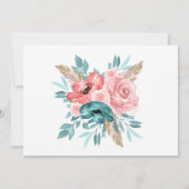 Blauwgroen en roze pioenbloemen Bewaar de datumkaa Kaart (Achterkant)