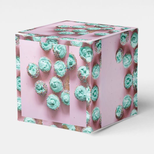 Blauwgroen en Roze Schattige Mini Cupcakes Bedankdoosjes (Voorkant Zijde)