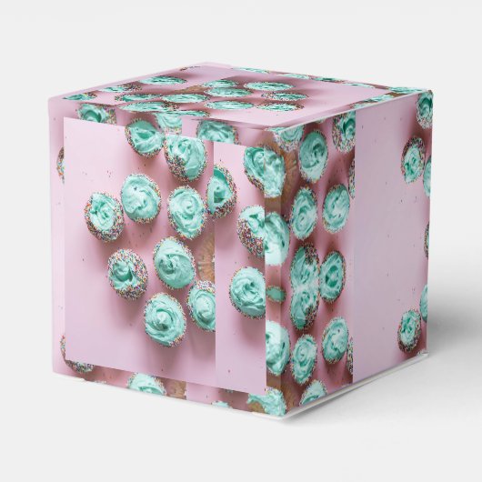 Blauwgroen en Roze Schattige Mini Cupcakes Bedankdoosjes (Achterkant)