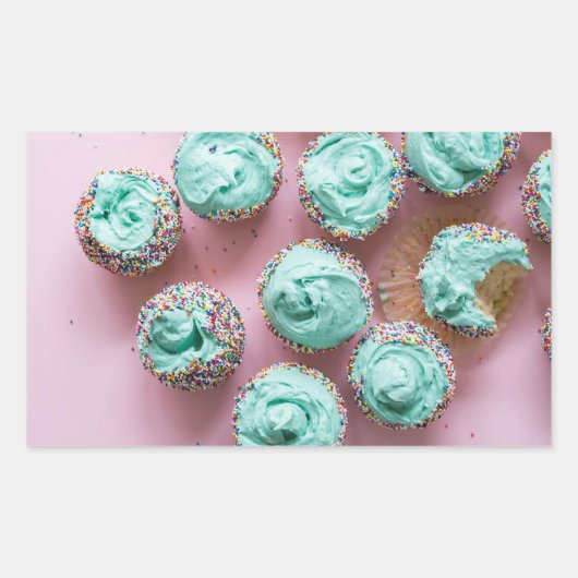 Blauwgroen en Roze Schattige Mini Cupcakes Rechthoekige Sticker (Voorkant)