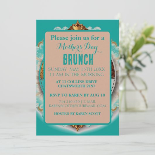 Blauwgroen en roze scrapbook Style Moederdag Kaart (Staand voorkant)