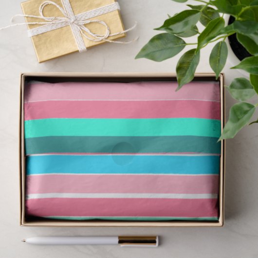 Blauwgroen en roze strepen tissuepapier (Geschenk)