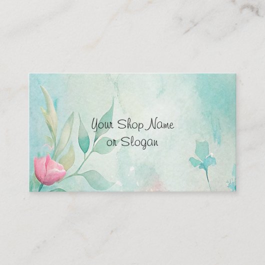 Blauwgroen en roze Visitekaartje (Voorkant)