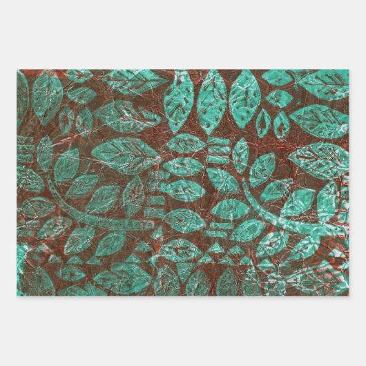 Blauwgroen en Rust Boho-Design Inpakpapier Vel (Voorkant)