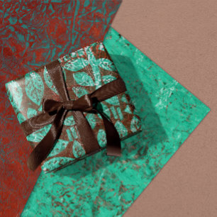 Blauwgroen en Rust Boho-Design Inpakpapier Vel