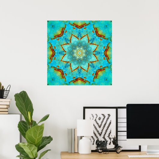 Blauwgroen en Rust Mandala Poster (Thuiskantoor)