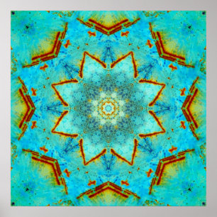 Blauwgroen en Rust Mandala Poster