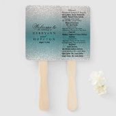 Blauwgroen en Silver Glitter - Programma Handwaaier (Voorkant en achterkant)