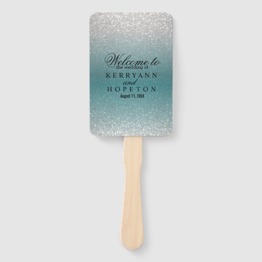 Blauwgroen en Silver Glitter - Programma Handwaaier (Voorkant)