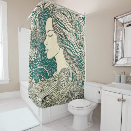 Blauwgroen en Tan Water Woman Douchegordijn