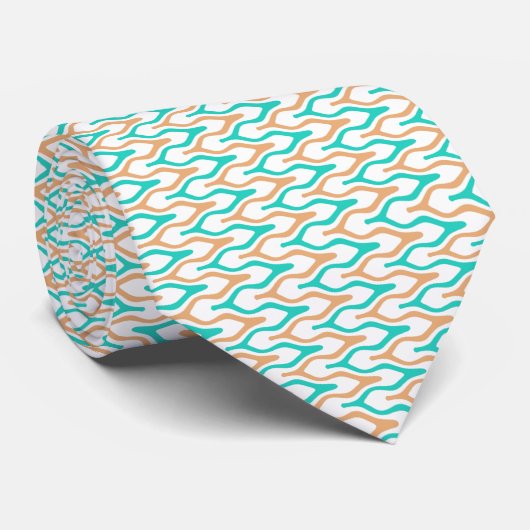 Blauwgroen en Tan Wavy Chevron Pattern Stropdas (Opgerold)