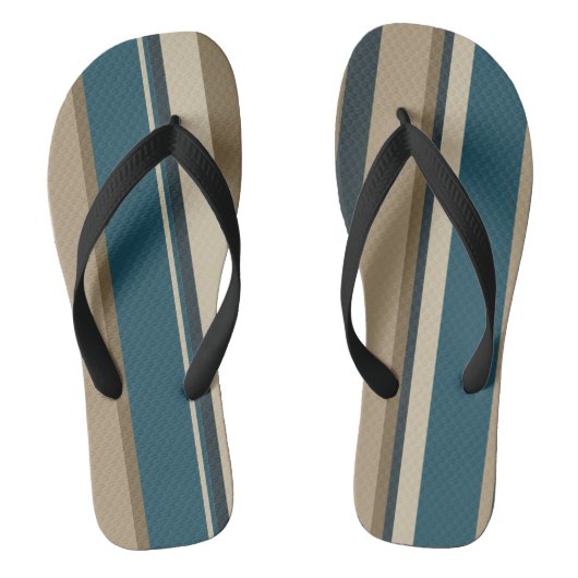 Blauwgroen en Toupe Stripes Teenslippers (Voetbed)