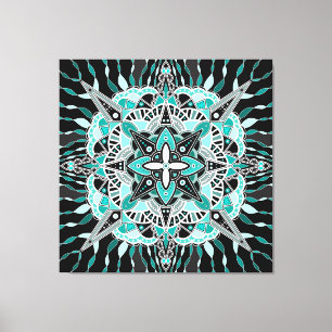Blauwgroen en Turquoise Mandala Abstracte bemiddel Canvas Afdruk