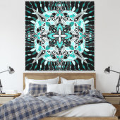 Blauwgroen en Turquoise Mandala Abstracte bemiddel Canvas Afdruk (Insitu (Slaapkamer))