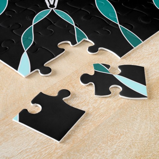 Blauwgroen en Turquoise Mandala Abstracte bemiddel Legpuzzel (Zijkant)