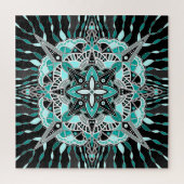 Blauwgroen en Turquoise Mandala Abstracte bemiddel Legpuzzel (Verticaal)