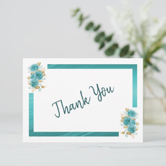 Blauwgroen en Turquoise Roos Elegant Hartelijk dan Bedankkaart (Staand voorkant)