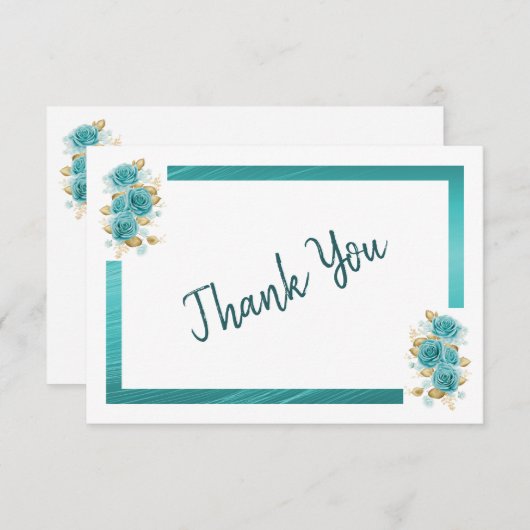 Blauwgroen en Turquoise Roos Elegant Hartelijk dan Bedankkaart (Voorkant / Achterkant)