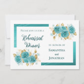 Blauwgroen en Turquoise Roos Elegant Rehearsal Din Kaart (Voorkant)