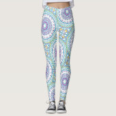 Blauwgroen en violet mandala patroon leggings (Voorkant)