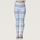 Blauwgroen en violet mandala patroon leggings (Voorkant)