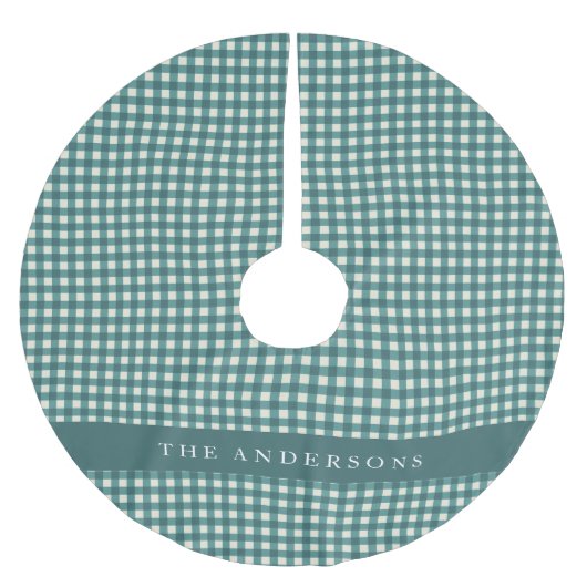 Blauwgroen en White Gingham Pset Persoonlijk Kerstboom Rok (Voorkant)