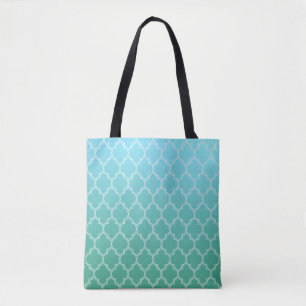 Blauwgroen en wit Abstract geometrisch patroon Draagtas