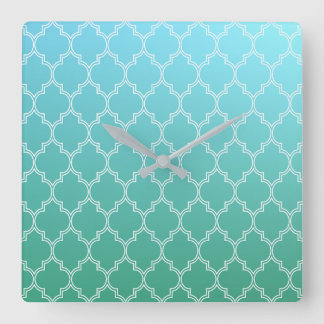Blauwgroen en wit Abstract geometrisch patroon Vierkante Klok