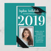 Blauwgroen en wit Afstuderen Fotoaankondiging Kaart (Voorkant / Achterkant)