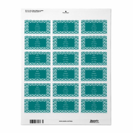 Blauwgroen en wit Chevron Pattern Etiket (Full Sheet)