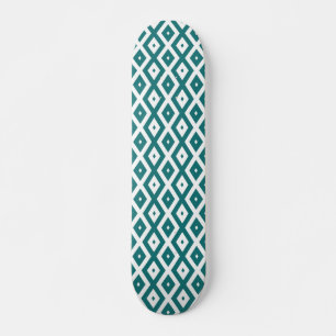 Blauwgroen en wit diamantpatroon skateboard