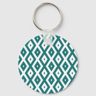 Blauwgroen en wit diamantpatroon sleutelhanger