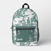 Blauwgroen en wit Frans Toile Pattern Gepersonalis Bedrukte Rugzak (Voorkant)