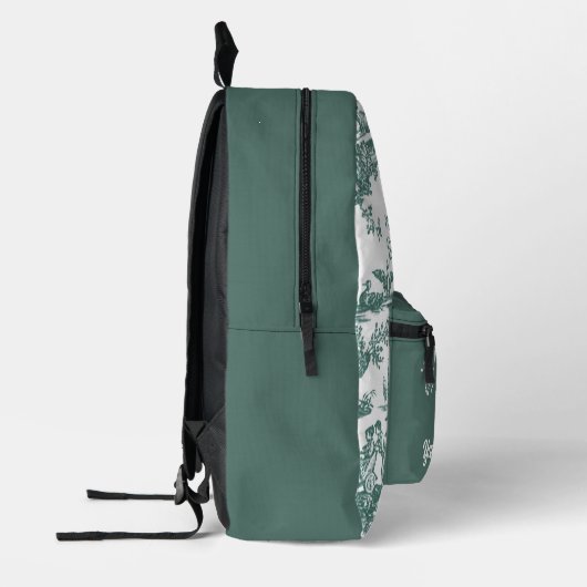 Blauwgroen en wit Frans Toile Pattern Gepersonalis Bedrukte Rugzak (Links)