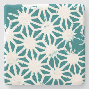 Blauwgroen en wit geometrisch patroon stenen onderzetter