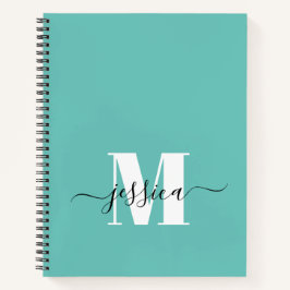 Blauwgroen en Wit Gepersonaliseerd Monogram Notiti Notitieboek