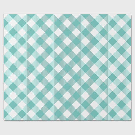 Blauwgroen en wit Gingham Plaid Cadeaupapier (Vlak)
