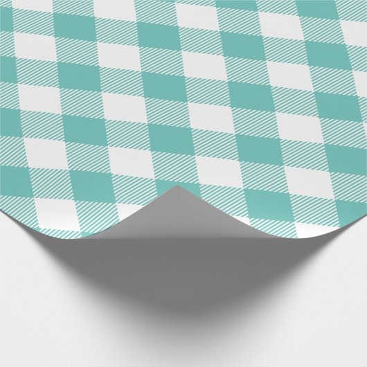 Blauwgroen en wit Gingham Plaid Cadeaupapier (Hoek)