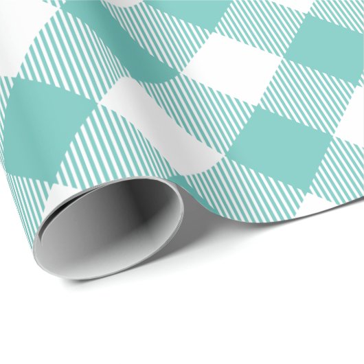 Blauwgroen en wit Gingham Plaid Cadeaupapier (Rol Hoek)