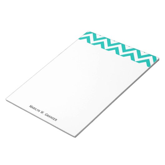 Blauwgroen en wit groots Chevron ZigZag Pattern Notitieblok (Schuin)
