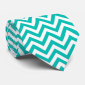 Blauwgroen en wit groots Chevron ZigZag Pattern Stropdas (Opgerold)