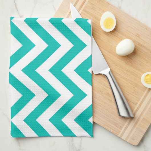 Blauwgroen en wit groots Chevron ZigZag Pattern Theedoek (Quarter Fold)