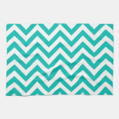 Blauwgroen en wit groots Chevron ZigZag Pattern Theedoek (Horizontaal)
