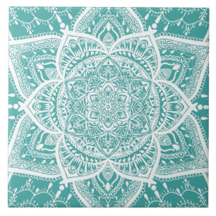 Blauwgroen en wit Mandala - Loergann in Blue Spruc Tegeltje
