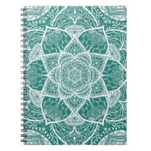Blauwgroen en wit Mandala - Loergann in Eucalyptus Notitieboek