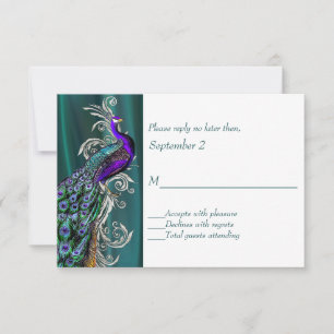 Blauwgroen en wit met Peacock Wedding RSVP-kaart RSVP Kaartje